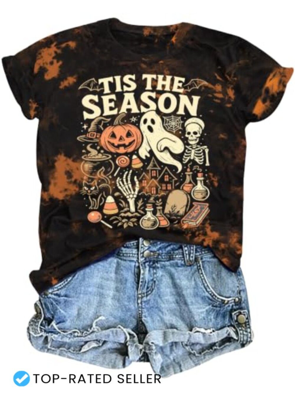 Women's Novelty Halloween T-Shirt Spooky Season Short Sleeve Crew Neck Tee